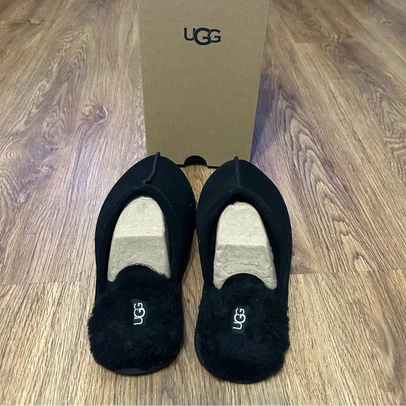 UGG black suede wool slippers slides slip on shoes women’s 8 new in box - Picture 4 of 9